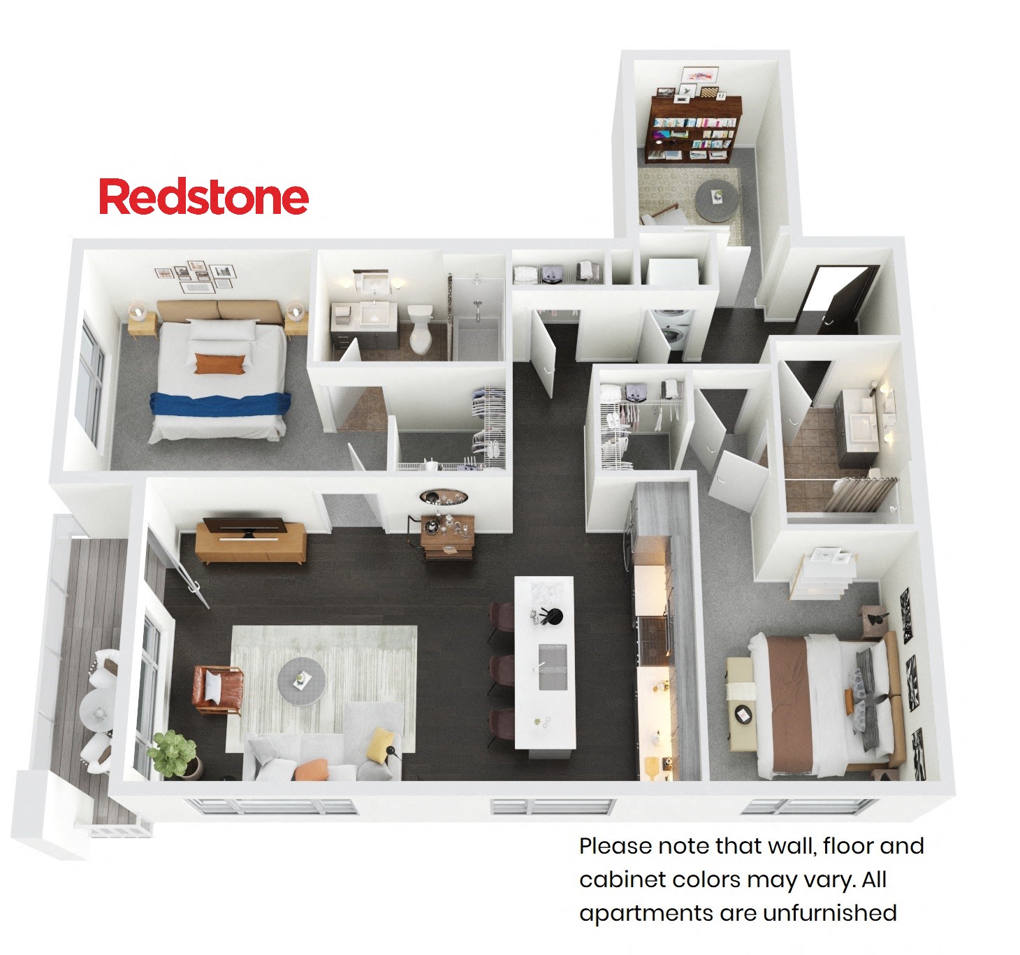 Floor plan for 2 beds, 2 baths